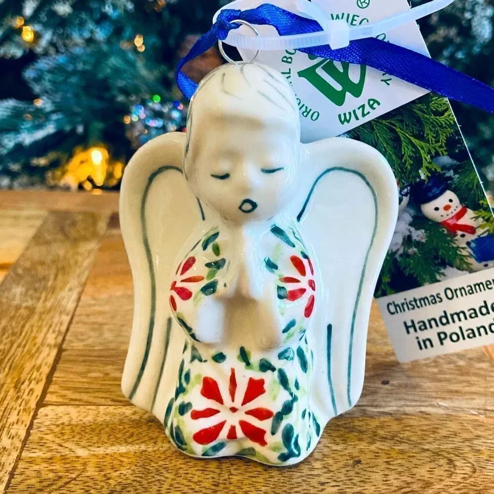 NWT Boleslawiec Polish Pottery Angel Christmas Ornament
